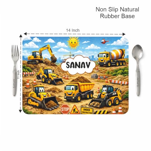 Image of Customized Table Mat with Name & Design Engraving | Personalized Dining Mat with Spoon & Fork | Customized Birthday Gift for Kids (JCB)