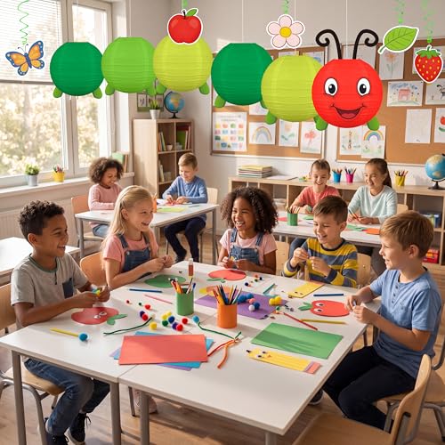 Image of 11PCS Caterpillar Birthday Decorations Paper Lanterns Hanging Swirls Set Back to School DIY Party Decor Classroom Supplies with Eyes Mouth Feelers Legs(Assembly Needed)