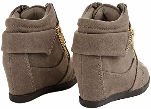 J.J.F Shoes Peter Gladys24 Kids Tan Fashion Leatherette Suede Lace-Up High Top Wedge Sneaker Bootie4