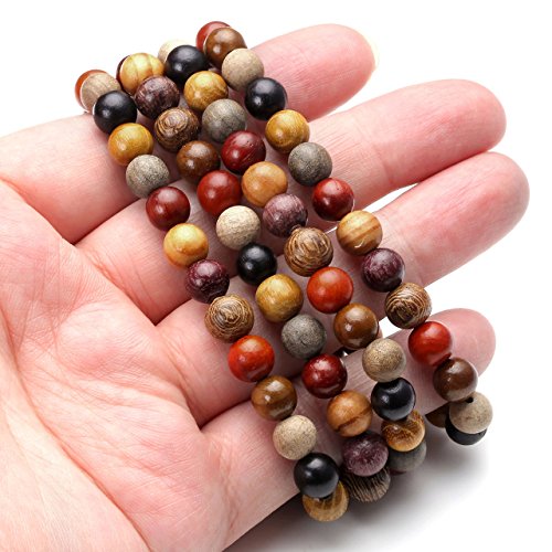 Top Plaza Unisex 108 Natural Wood 6mm 8mm Beads Bracelet Buddhist Rosary Mala Necklace(8mm Sandalwood Duobao)4