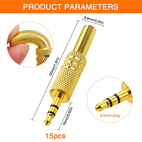 KUOQIY 15 PCS 3.5mm 3 Pole TRS Male Plug, Metal Audio Soldering Headphone Jack Plug with Spring - Image 2