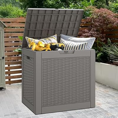NBYSGO 36 Gallon Outdoor Storage Box Resin Deck Box,Waterproof Package Delivery and Storage Box,Furniture Side Table for Patio Furniture Cushions Pool Accessories Porch Garden Tools,Grey