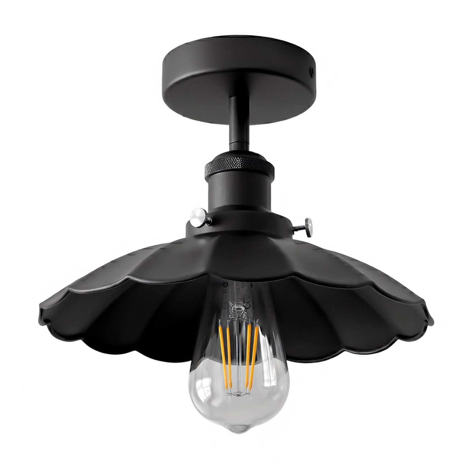 LEDSone Industrial Semi Flush Mount Ceiling Light 22cm Metal Lampshade