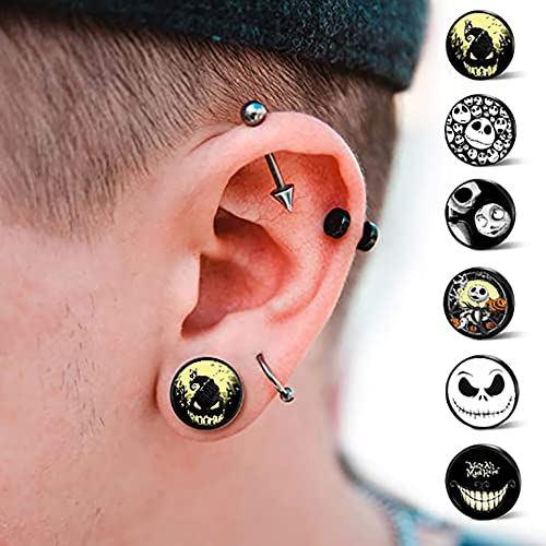 SIISPRI 6Pairs halloween Stud Earrings Mens Earrings Set Hypoallergenic Surgical Stainless Steel Round Circle Button Stud Post Earrings 10MM2