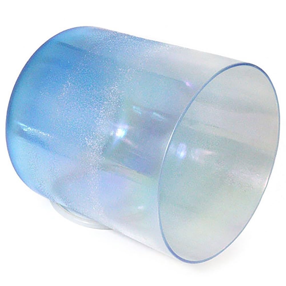 Campana tibetana in cristallo di quarzo per chakra, ideale per yoga, meditazione e bagni sonori, blu sfumato con martello in pelle scamosciata e O-ring, nota Mi da 432 Hz e 8,432 Hz-8 pollici E note