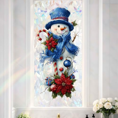 Image of Holographic Snowman Candy Cane Window Film 17.32x39.37in Cling