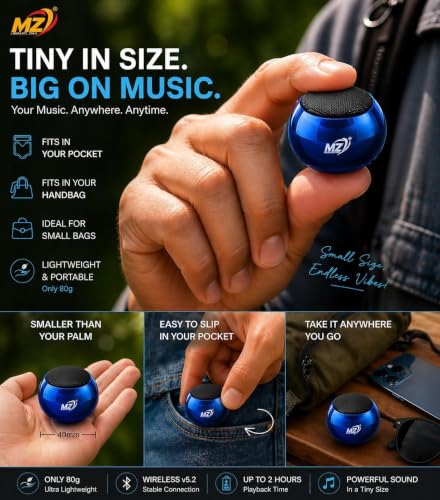 Image of Mini Bluetooth Speaker 3W Portable Wireless Speaker with Deep Bass, Bluetooth 5.2, Built-in Mic, Pocket Size Sound Box, 2 Hours Playtime, Ultra Compact (Aurora Blue)