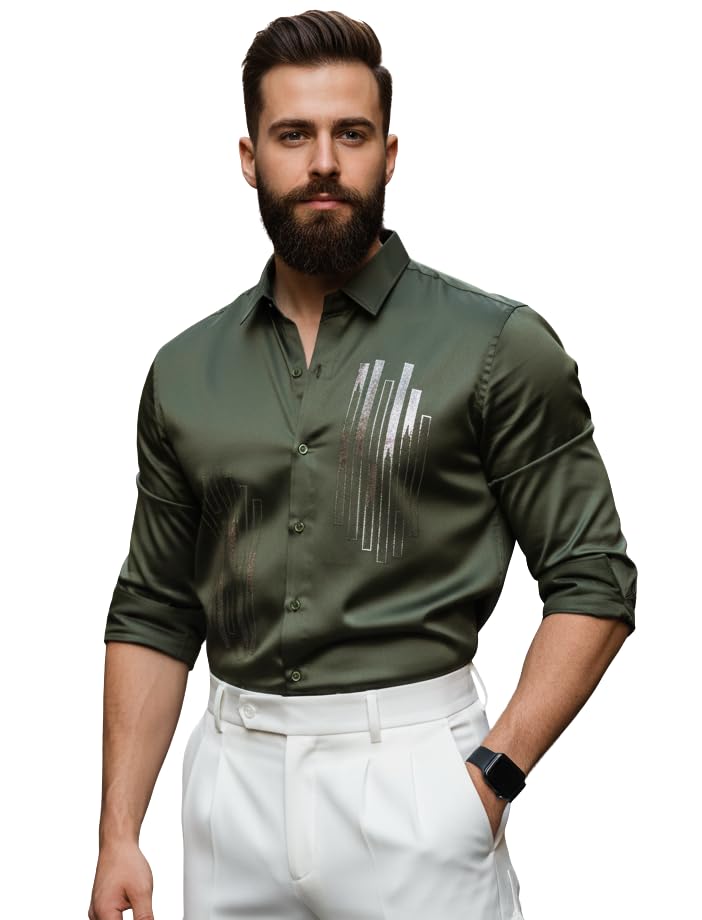 Image of IndoPrimo Men's Stylish Satin Shirt for Party and Casual Wear - Exclusive Designer Full Sleeve Shirt for Men - Pilar
