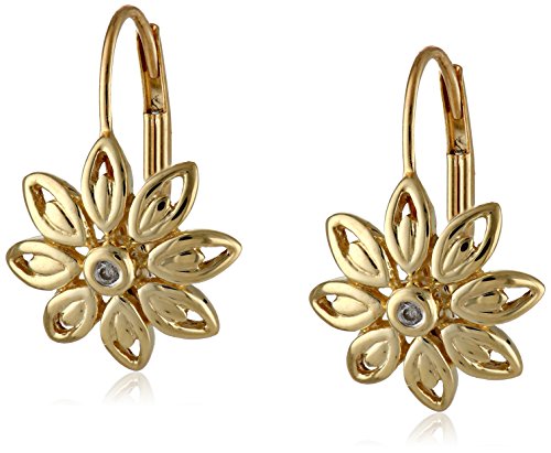 10k Yellow Gold Flower Diamond Leverback Earrings (0.01 cttw, I-J Color, I2-I3...