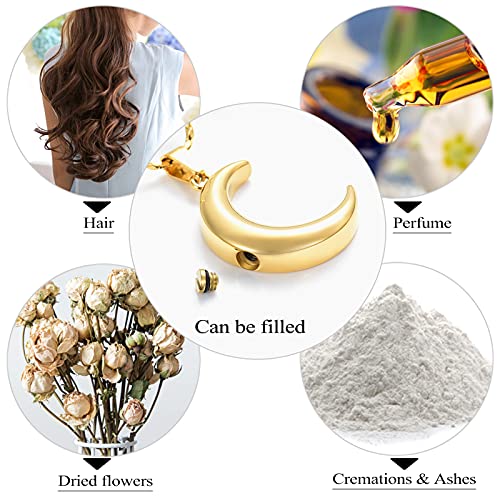 Imrsanl Cremation Jewelry For Ashes Moon Urn Necklace Stainless Steel Memorial Lockets Keepsakes Jewelry For Ashes Pendant - Fill Kit (Gold-1) #TOP4