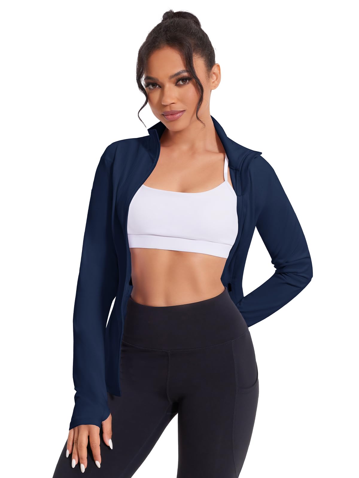 VUTRU Chaqueta de entrenamiento para mujer, con cremallera completa, ligera, para gimnasio, yoga, correr, con bolsillos