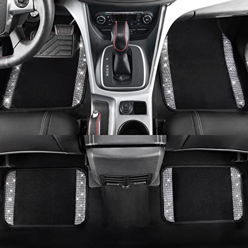 CAR PASS Bling Diamond Car Floor Mats, Shining Rhinestone Carpet Sparkly Glitter Crystal with Anti-Slip PVC Heel Pad Waterproof Universal Fit Automotive SUV,Sedan,Van, Girl Women,4pcs Black Sliver - Image 3