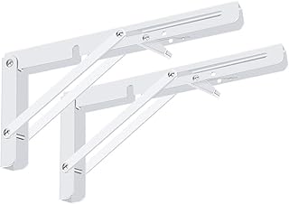 Folding Shelf Brackets 2 Pack,Heavy Duty Triangle Shelf Bracket for Bench Table,Wall Mounted Standing Shelf Brackets for Saving Place,Multi Size, Max Load 300lb (10", White)
