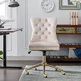 Swivel Office Chair, Height Adjustable Home Office Chair with Button Tufted Back & Golden Metal Base