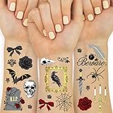xo, Fetti Horror Temporary Tattoos - 80 Gold Foil Pcs | Halloween, Gothic Birthday Decorations, RIP to My 20s Accessory, Funeral Theme Bday, Spooky Black Party Favor