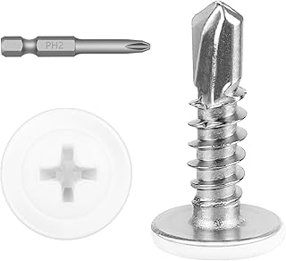 #8 x 1/2" (100 PCS) White Head Fast Self Tapping Sheet Metal Screws, Modified Truss Head Self Drilling Screw, Full Thread, Screwdriver Bit Included