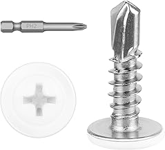 #8 x 1/2" (100 PCS) White Head Fast Self Tapping Sheet Metal Screws, Modified Truss Head Self Drilling Screw, Full Thread, Screwdriver Bit Included