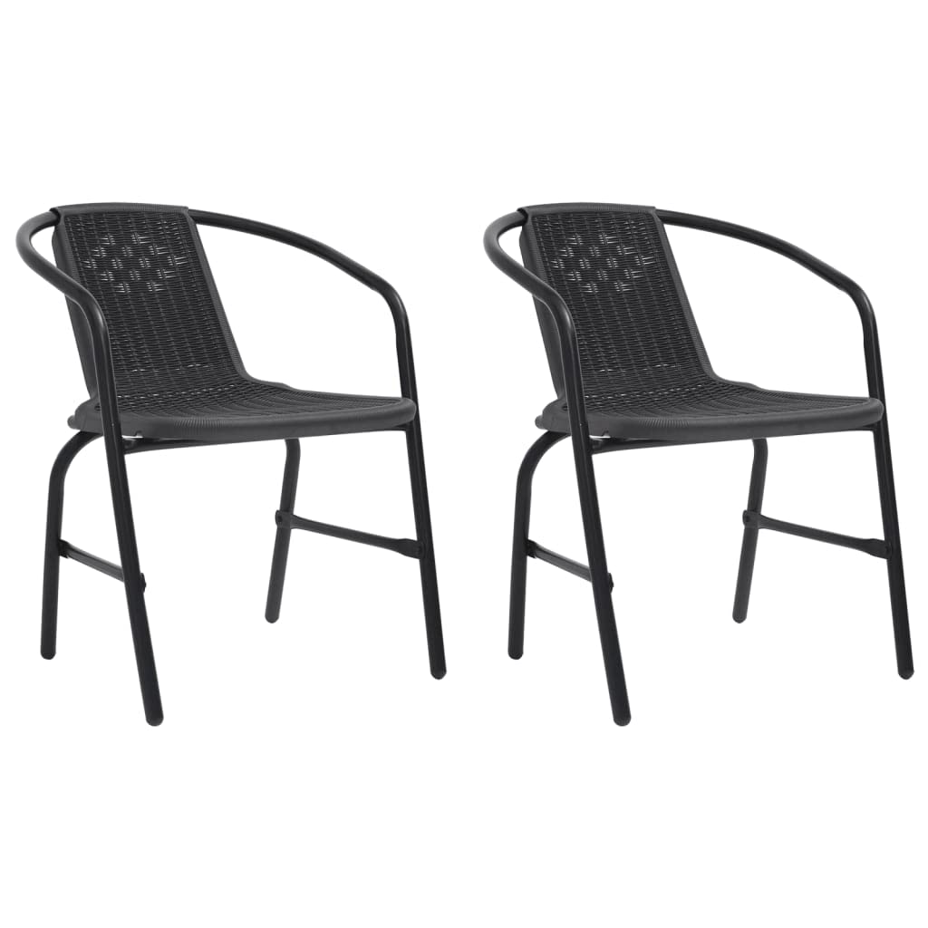 vidaXL Patio Chairs Set of 2 in Black Plastic Rattan with Sturdy Steel Frame - Outdoor Stackable Garden Seating for Decks, Patios, Gardens