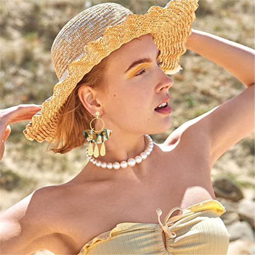 Dreuyet Lightweight Statement Acrylic Earrings Vintage Handmade Polymer Ceramic Clay Clay Tassel Dangle Earrings Multilayer Geometric Oval Sector U-Shape Minimalis Drop Earrings For Women Girls Trendy Jewelry Gifts (Clay Water Drop) #TOP3