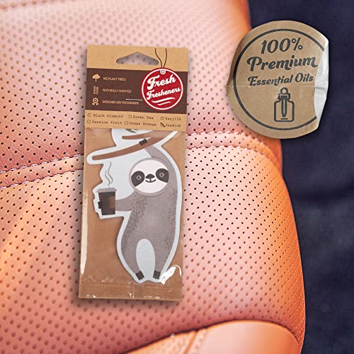 Image of Cute Coffee Sloth Car Air Freshener Scented With Premium Oils By Fresh Fresheners (4 Pack)
