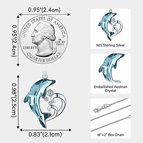 TwoAnts Sterling Silver Dolphin Pendant Necklace with Blue Crystal Dolphin Beach Themed Ocean Wave Jewelry for Women or Daughter's Birthday4