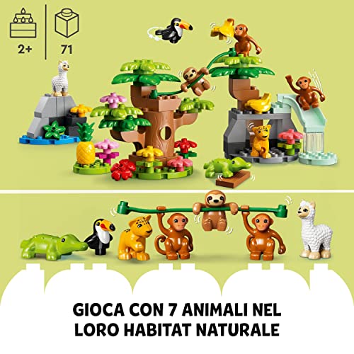 DUPLO Animali del Sud America, Giochi Educativi per l'Apprendimento con 7 Figure di Animali Giocattolo, Tappetino da Gioco della Giungla per Bambini e Bambine dai 2 Anni in su 10973 - Lego - Immagine 4
