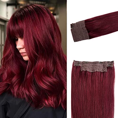 Halos Human Hair Extension 18inch 80g Burgundy Remy Halos Hair Extensions #99J Dark Wine Invisible One Piece Secret Fish Line Wire In Human Hair Extensions Halos for Women