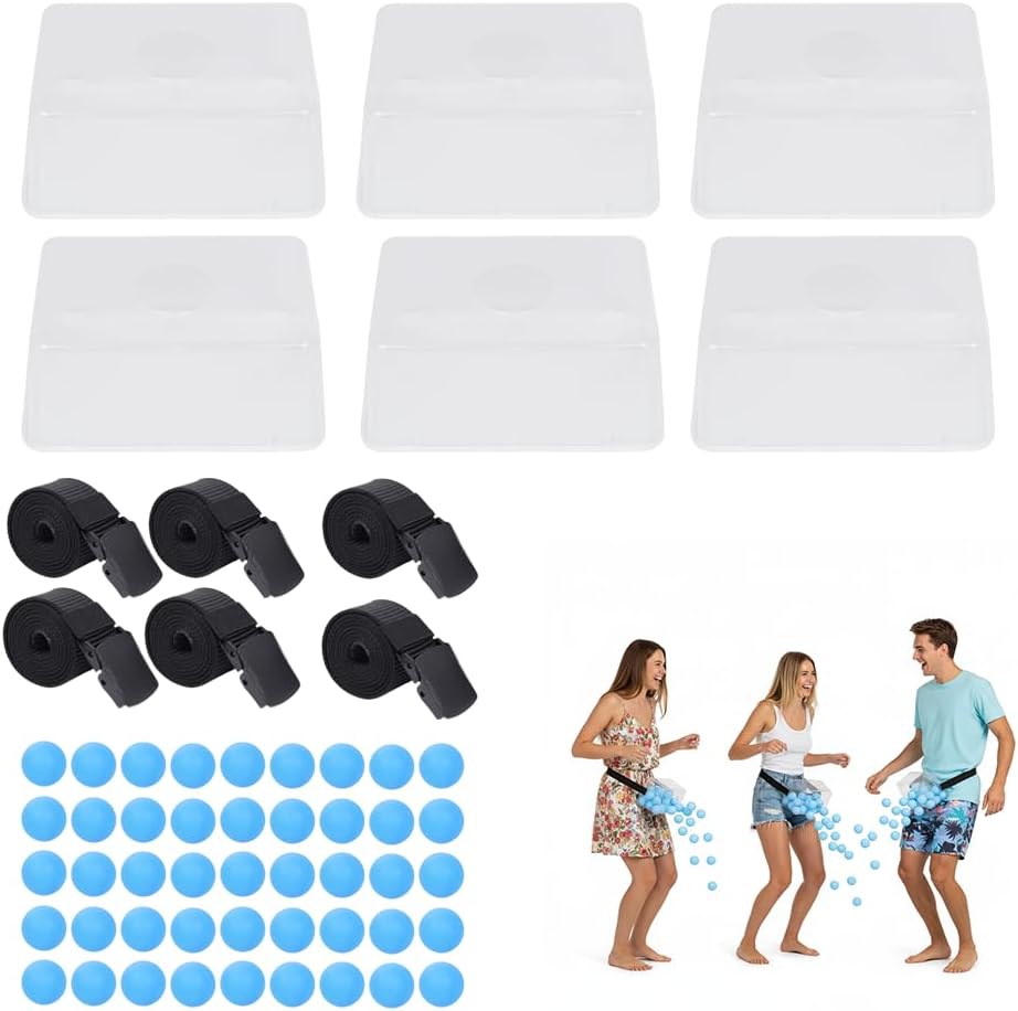 6 PC Swing Ball Game Set for Party Gatherings, Novelty Twerk Game Include Clear Boxes & 50 Blue Balls, Twerk Pong Activities for Adult Indoors Outdoors Party