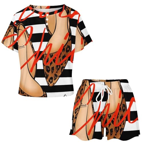 Ensemble de pyjama léopard manches courtes avec short léger en textile fluide - 4