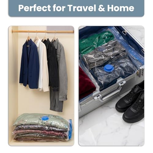 Image of enem Vacuum Storage Bags for Clothes Pack of 4 Bags (2 Large 100x80cm, 2 Small 80x24cm) | Space Saving Travel Vacuum Bags | Wardrobe Organizer & Clothes Storage Bags for Home, Travel