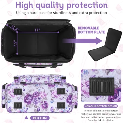 Image of Sewing Machine Carrying Case with Multiple Storage Pockets Large Capacity, Universal Tote Storage Bag Compatible with Most Standard Singer, Brother, Janome, Rose Pattern