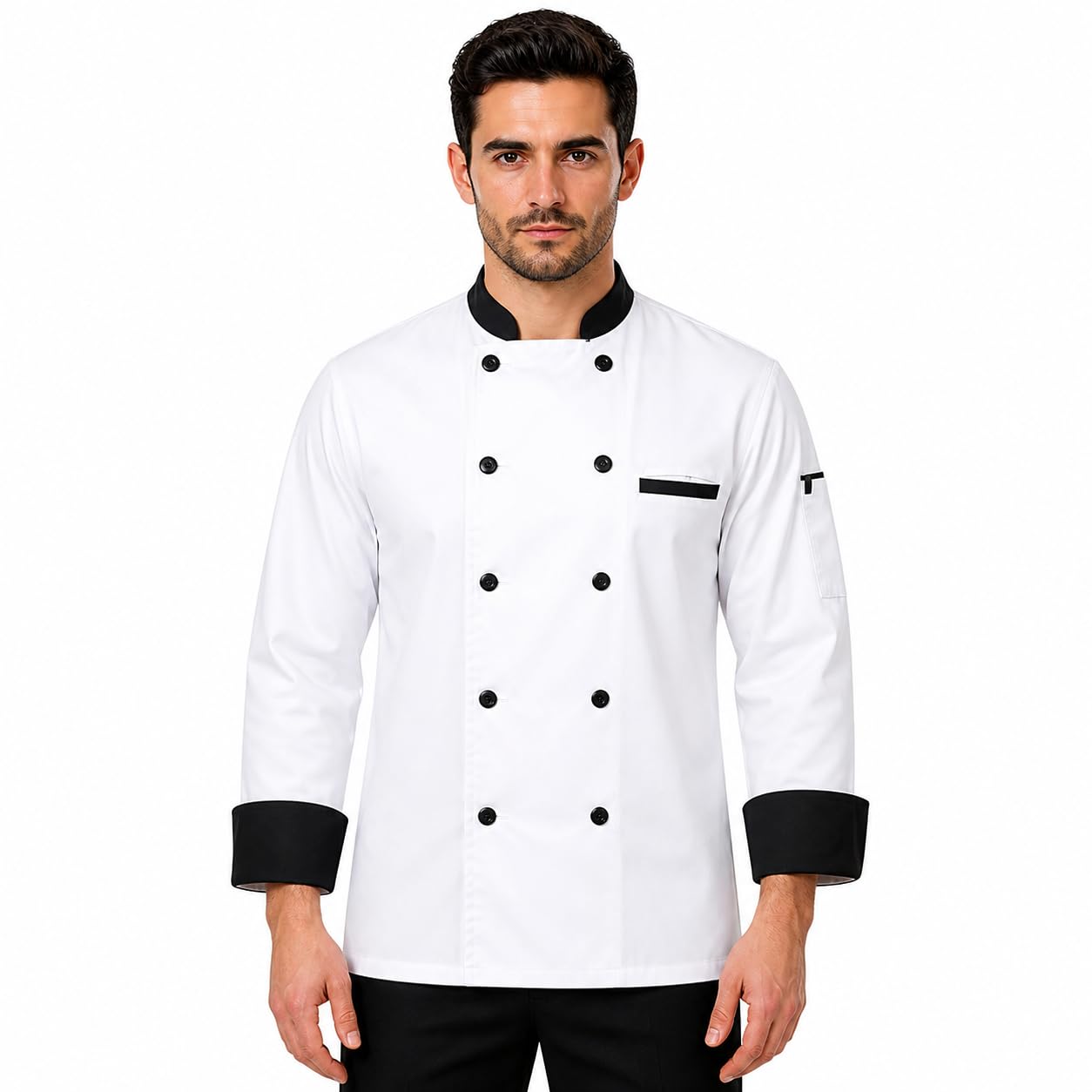 KODENIPR CLUB Men's And Women's Casual Style White Chef Coat Black Contrast,Polycotton,Size (X-Large(42))-image-14