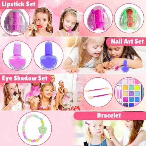 Image of PLUSPOINT Kids Makeup Kit for Girl, Washable Makeup Set for Girls, Real Makeup for Kids, Girl Toys Princess Children Play Makeup Kit with Lights and Accessories Gifts for Girls Age 4+Year Old Kids