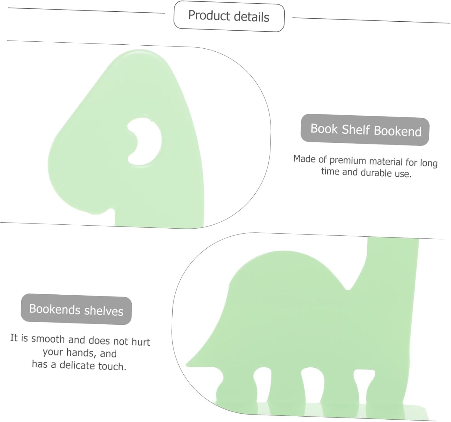 Dinosaur Metal Book Ends, Iron Pair Book Stopper for Office Library | Green Modern Adorable Shape, Prevents Movement and Protects Desktop, Book Organization Accessory
