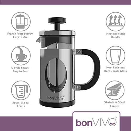 bonVIVO French Press Kaffeebereiter Silver - 3 Tassen - Coffee Maker in Kupfer-Optik - Kaffekanne aus Glas m. Edelstahl… – Bild 5
