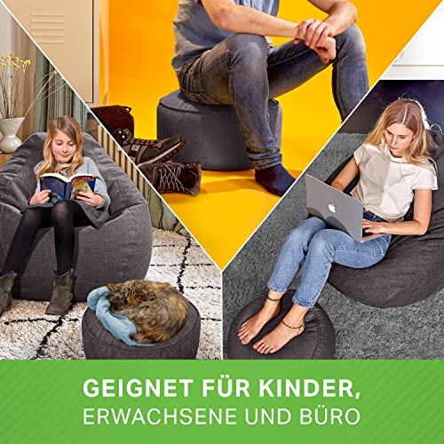 Green Bean Sitzsack-Hocker Home Linen rund 45x25cm mit EPS-Perlen Füllung - Fußhocker Sitz-Pouf für Sitzsäcke - Bodenkissen für Kinder und Erwachsene - Sitzkissen Sitzhocker Dunkelgrau