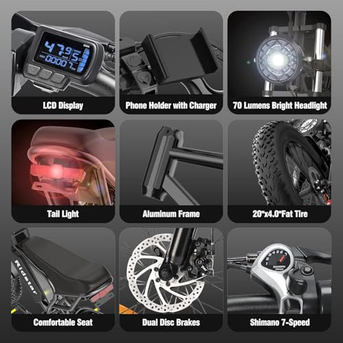Electric Bike for Adults Q20, 2000/1500W, 37/30MPH,52V 40AH,48V/20AH E-Bike,30-180 Miles Electric Motorcycle, 20" Fat Tire Dirt Bike, UL2849 All Terrain for Mountains, Snow, Sand, Road