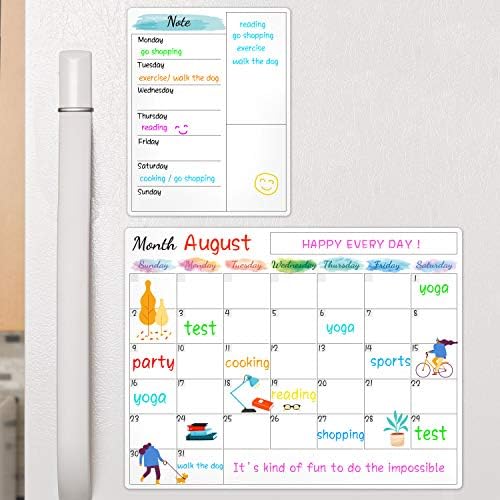 Dry Erase Fridge Magnetic Calendar - White Board Magnetic Calendar for Refrigerator Magnetic Calendar Kitchen Decor, 15"x 11.5", Calendar with Thin Protective Film and Grocery List Magnet Pad