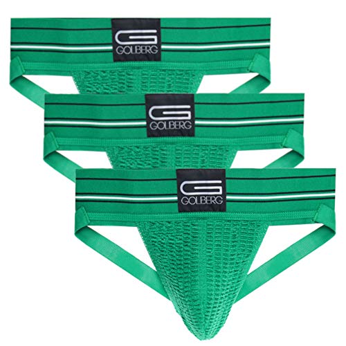 GOLBERG G Mens Athletic Supporters (3 Pack, Green, Large) - Jock Strap Underwear - Extra Strength Elastic