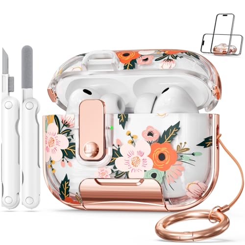 Image of for Apple AirPod Pro 3 Case 2025 with Lock,Clear TPU Floral AirPod Pro 3 Generation Case Cover for Women Girly, iPod Pro 3 Cases with Keychain & Cleaner Kit- White Berry Flower