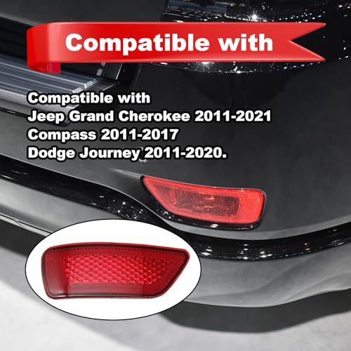 Image of Pleoos Rear Bumper Reflector Light Lamp 2Pcs, Left & Right Side Trim Compatible with Grand Cherokee 2011-2021 Journey 2011-2020 Compass 2011-2017, Replaces 57010720AC 57010721AC