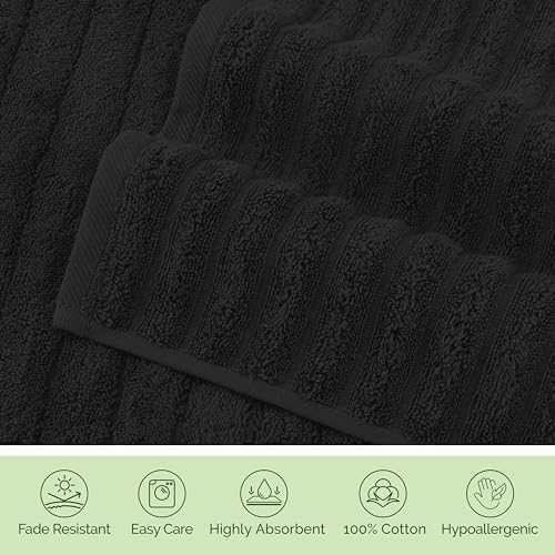 Image of Elegant Comfort 100% Turkish Cotton Corduroy Ribbed Luxury Washcloths 6 Pack Soft 13 x 13 Inch - Higly Absorbent, Durable, Quick Dry, Spa Premium Hotel Quality for Bathroom or Travel, Black