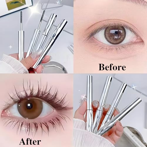 Image of Metal Wand Mascara Waterproof: 2 PCS Mascara with Eyelash Curler | Black Telescopic Mas-cara Volume and Length - Waterproof - 3D Curling - Smudge-Proof - Clump-Free - Long-Lasting Lash Definer
