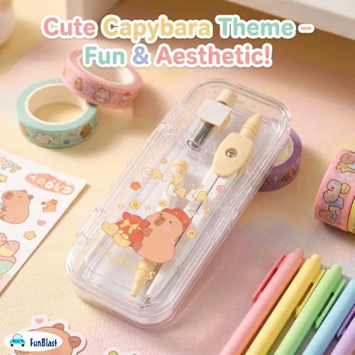 Image of FunBlast Capybara Theme Compass Set - 2 Pcs Mini Transparent Geometry Box with Compasses and Pencil Nib, Math Geometry Kit for Student & Professional (Yellow-)