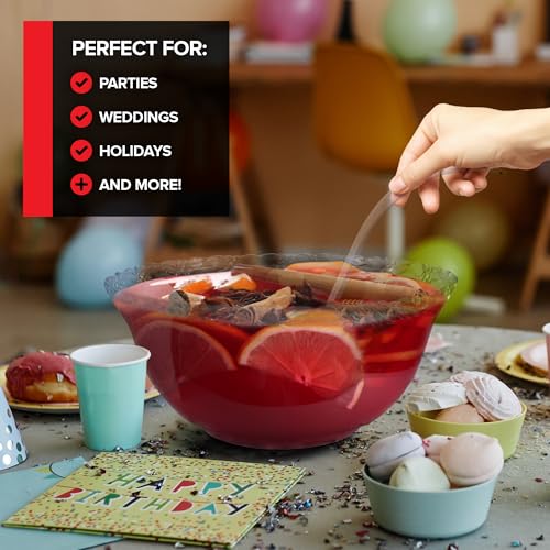 Stock Your Home Premium Plastic Punch Bowl with Ladle, Fancy Disposable Punch Bowls for Parties, Holidays, Schools, Halloween, and More, Quality Glass Like Appearance, Large Punch Bowl with Ladle Set - Image 6