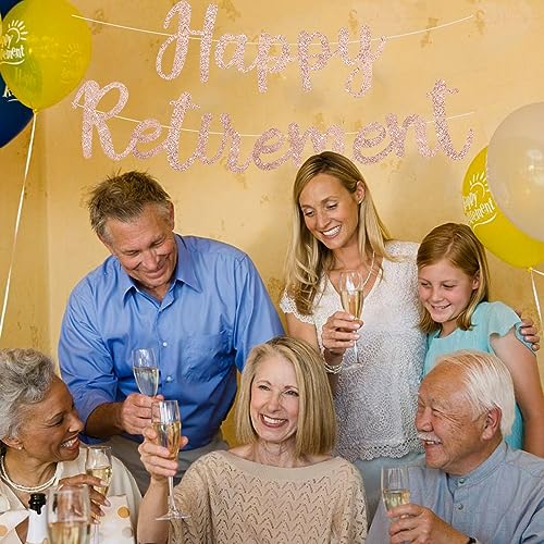 Image of BEISHIDA Pre-Strung Rose Gold Happy Retirement Banner Party Decoration