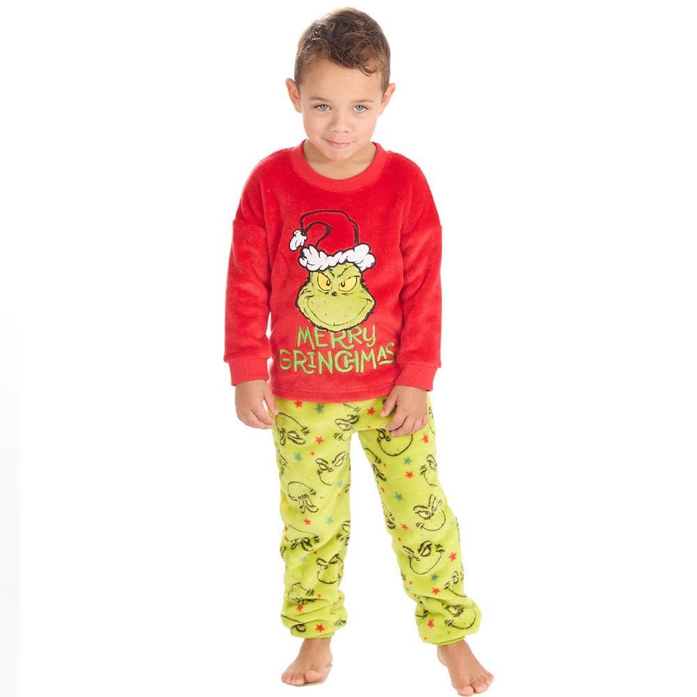 Huggable Hoodie Kids Infant Grinch Applique Warm Fleece Longline Pyjama Set Green 2-3 Years