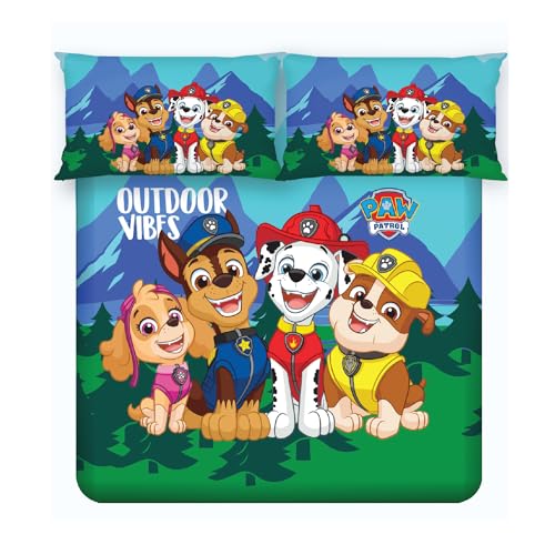 Image of Sassoon Paw Patrol Outdoor Vibes Digital Printed 100% Cotton Bedsheet with 2 Pillow Covers in 300TC