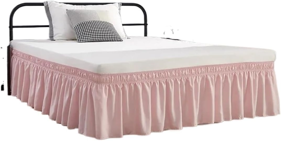 Bed Skirt Valance For Bed,Dust Ruffle Solid Color Wrap Around Ruffled Skirt With Strong Elastic -Fade Resistant Fabric 15 Inch High(Nordic Pink,CK 200x220x38cm)