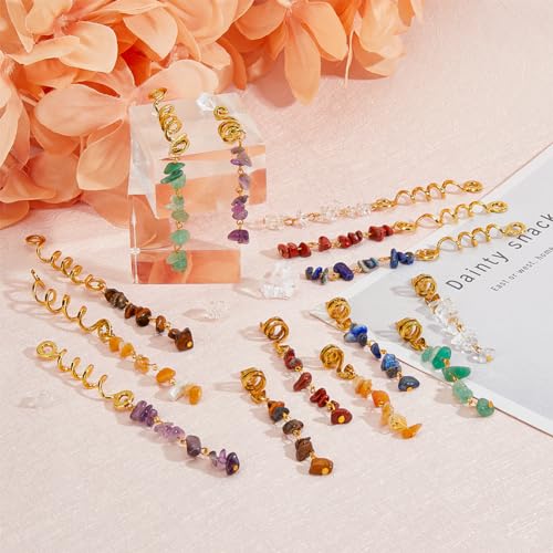 SUPERFINDINGS Pinzas para el cabello, 14 piezas, 7 colores, joyería para trenzas con colgante de piedra natural y espiral de cristal miniatura 3